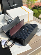 3.55 Large Caviar Leather Classic Double Flap Bag - Silver hardware