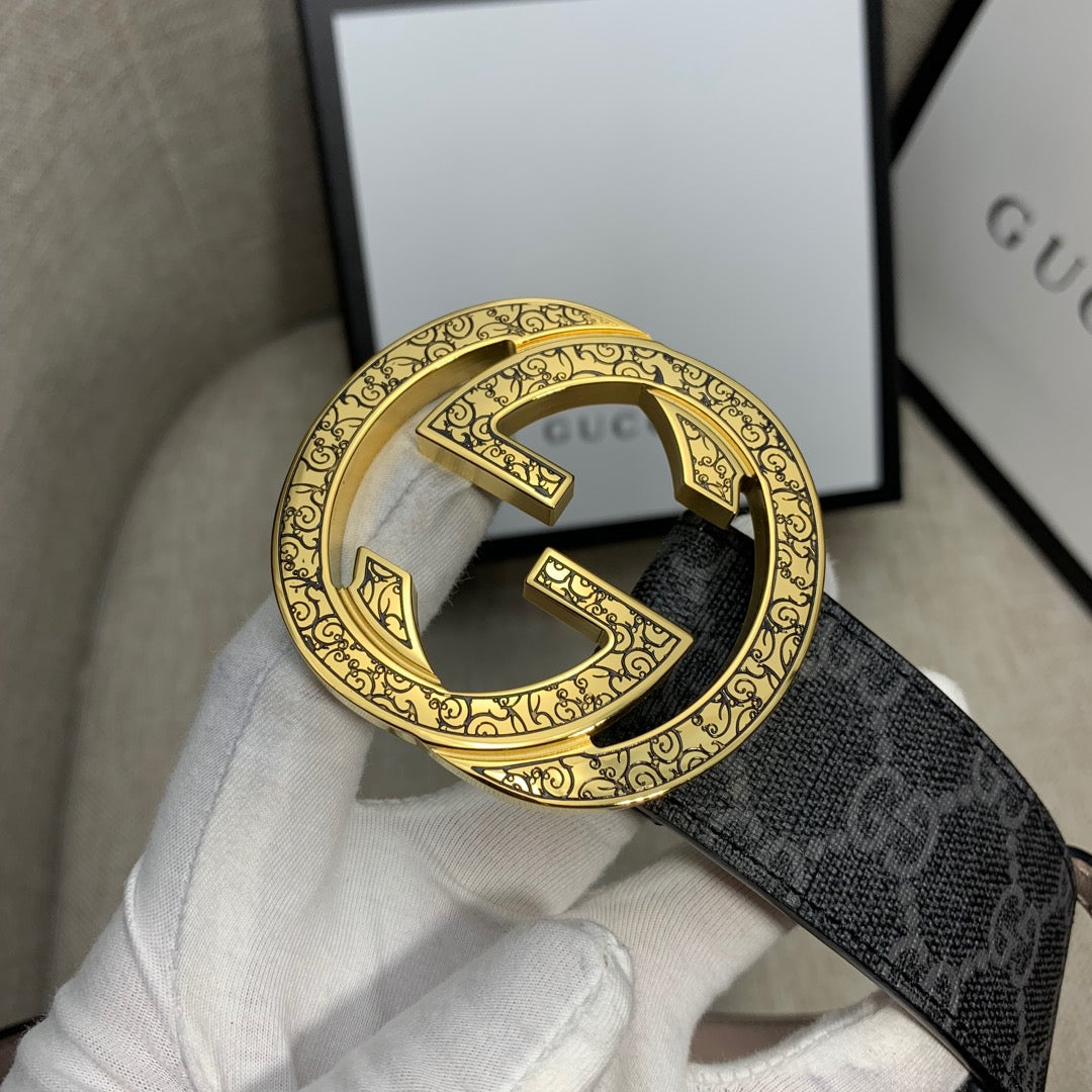 Monogram Canvas Belt with Gold-Tone Interlocking GG Buckle