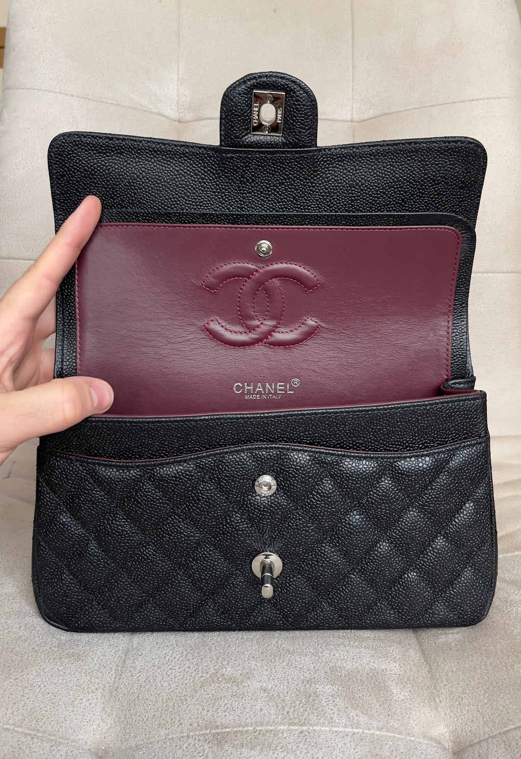2.55 Classic Double Flap Bag - Black Caviar, Silver hardware