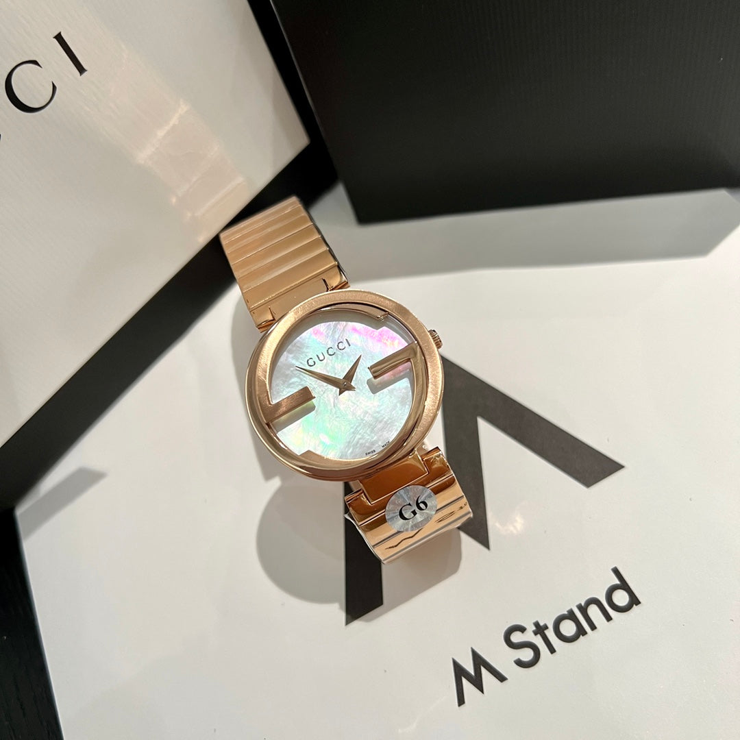 G-Frame Gold Stainless Steel Watch with Mother-of-Pearl Dial – 37mm