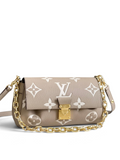 SWORD LUXURY Louis Vuitton Favorite çanta, bej ve beyaz bicolour Monogram Empreinte deri, altın zincir detaylı.