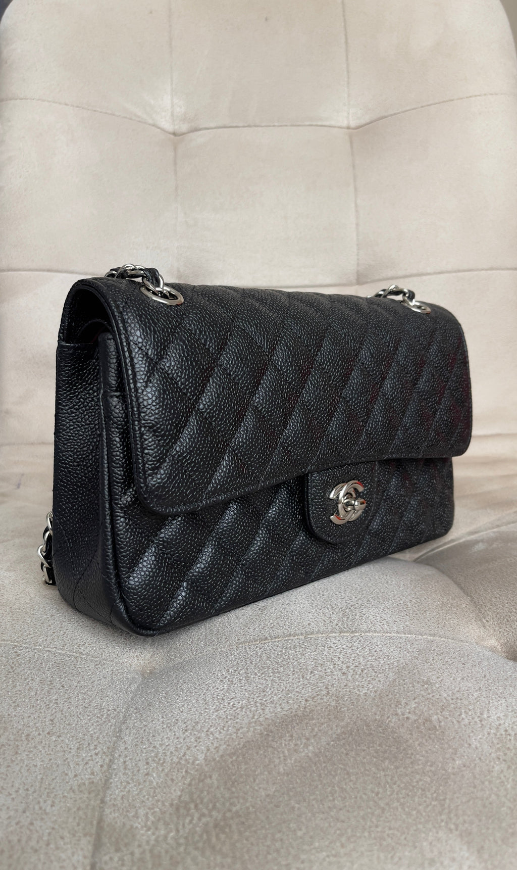 2.55 Classic Double Flap Bag - Black Caviar, Silver hardware