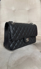 2.55 Classic Double Flap Bag - Black Caviar, Silver hardware