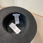 Woven Straw Hat with Pearl Band and Silk Bow Detail