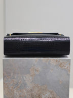 Crocodile-Embossed Leather Chain Bag
