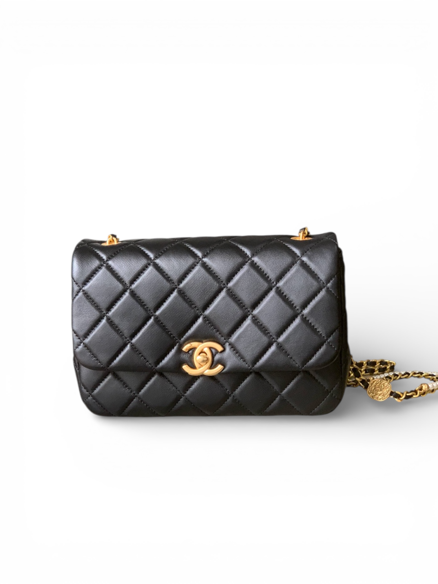25P Camellia Pearl Square Flap Bag