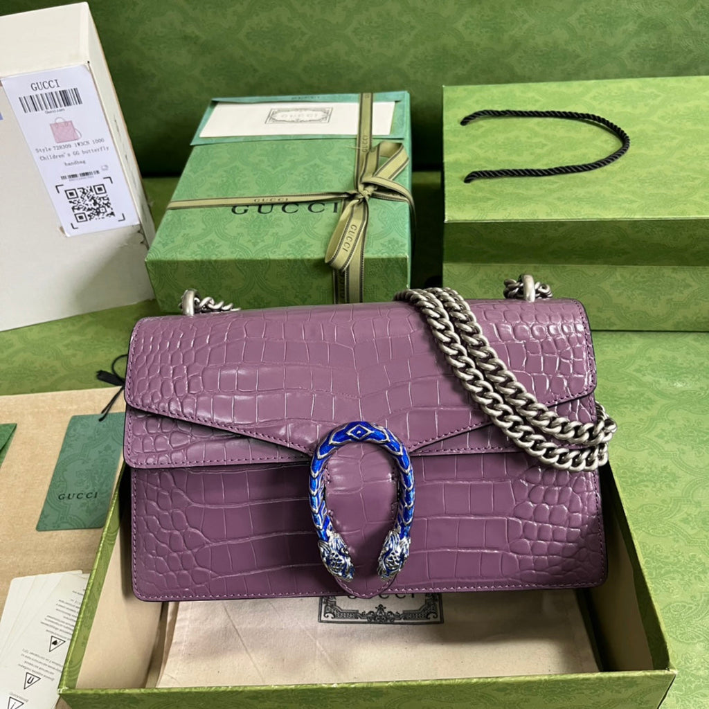 Croc-Embossed Dionysus Shoulder Bag