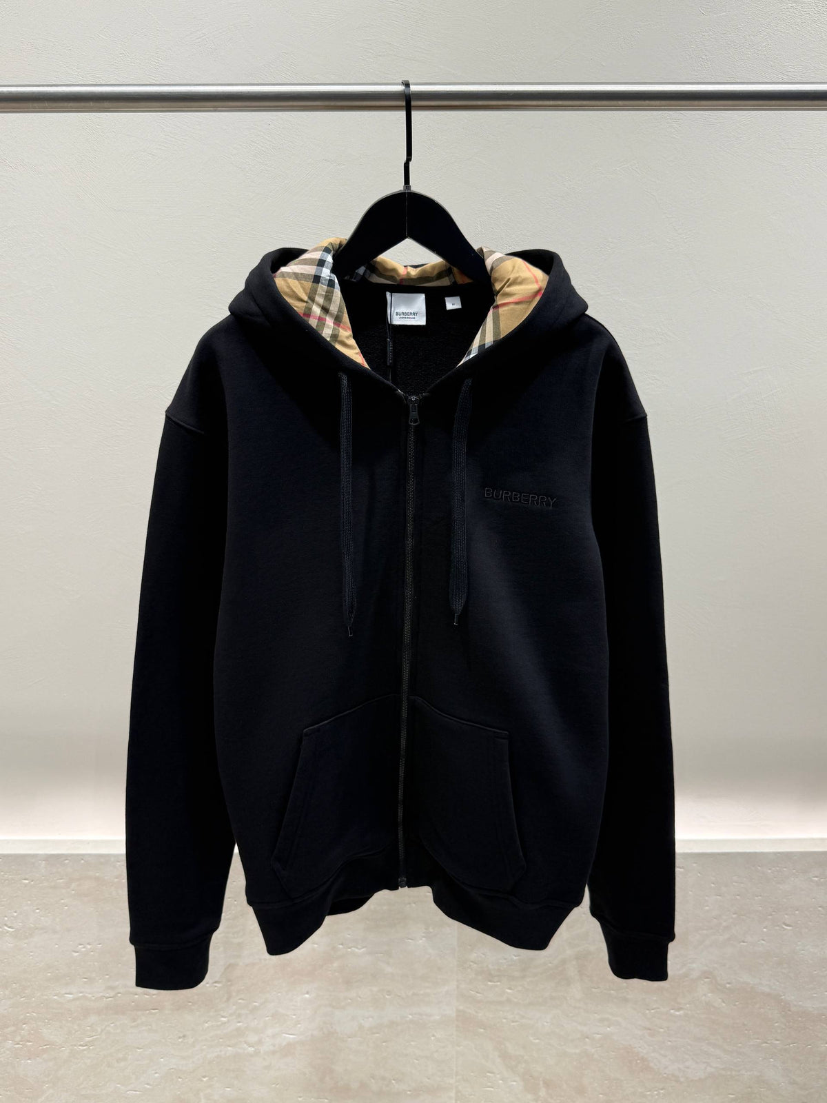 Black Logo Zip Hoodie for Men