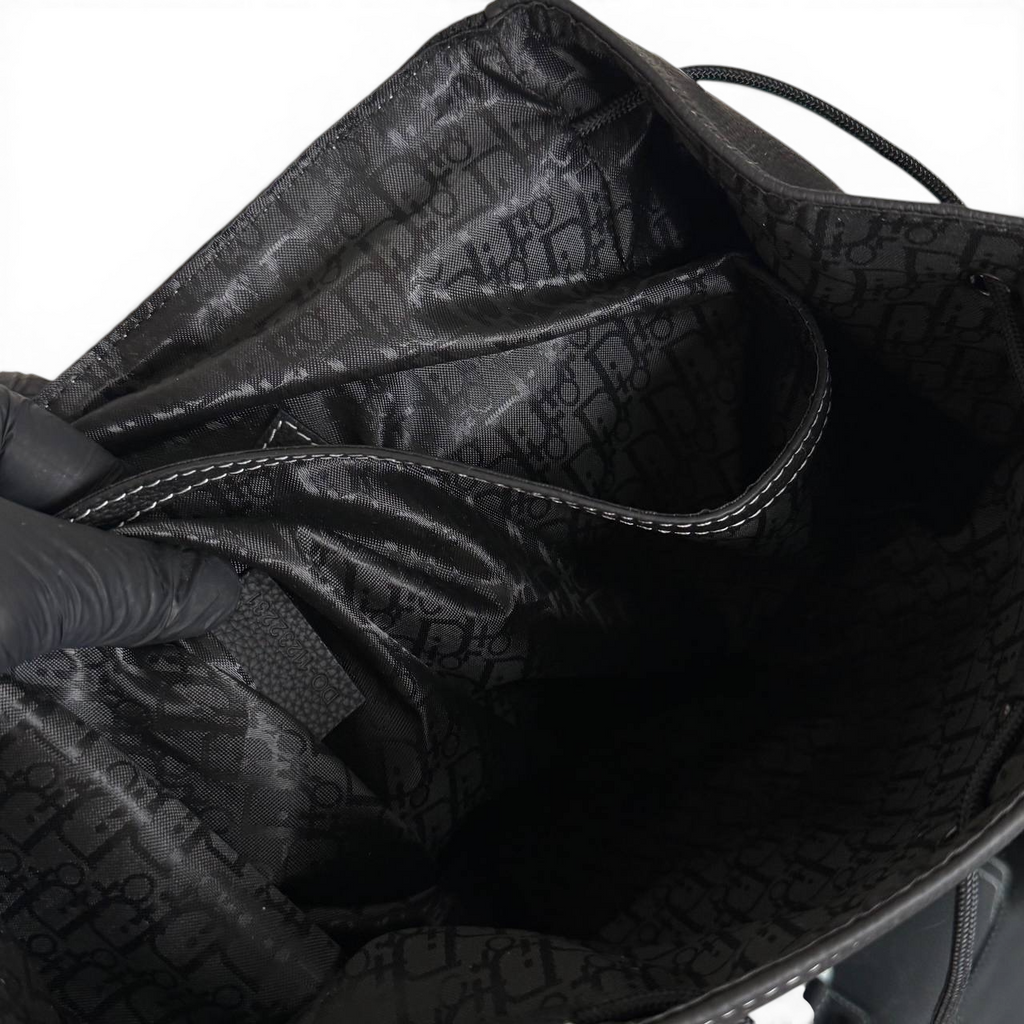 Saddle Backpack with Flap in Black Grained Calfskin