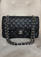 2.55 Classic Double Flap Bag - Black Caviar, Silver hardware