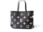SWORD LUXURY siyah kanvas monogram tote çanta, krem rengi büyük LV desenleri ve deri detaylarıyla şık bir tasarım.