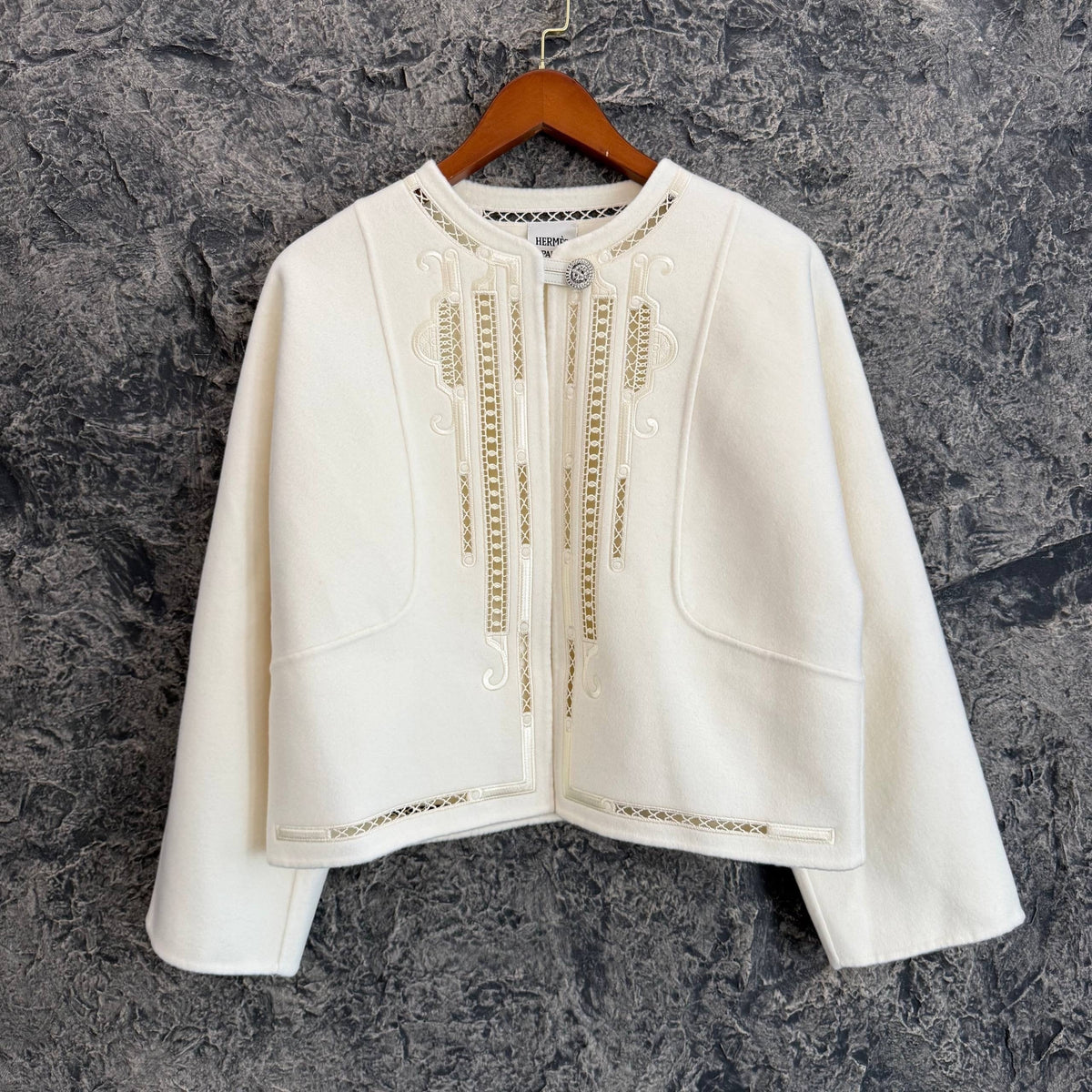Cashmere Embroidered Jacket with Lambskin Slab