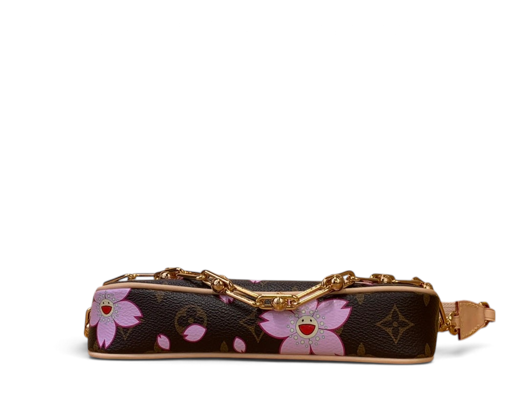 SWORD LUXURY Louis Vuitton x Takashi Murakami Pochette Accessoires çanta, ikonik monogram kanvas ve kiraz çiçeği desenli