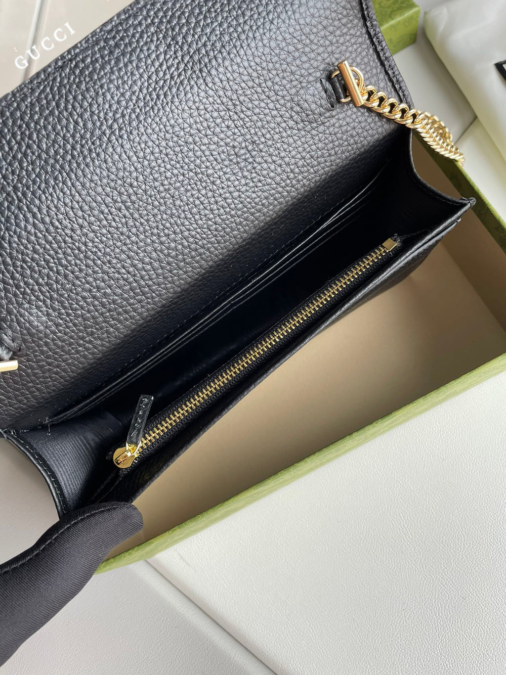 GG Marmont Pebbled Leather Wallet on Chain
