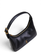 SWORD LUXURY siyah deri omuz çantası, altın renkli YSL monogram detaylı ve ayarlanabilir askılı zarif baguette tasarım.