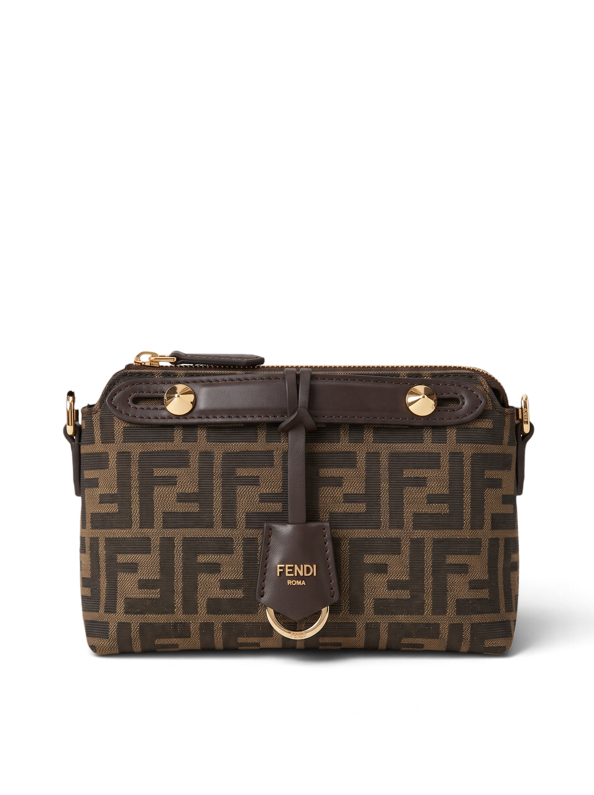 SWORD LUXURY Fendi By The Way Small çanta, ikonik kahverengi FF logolu kumaş, deri detaylar ve altın tonlu donanım.