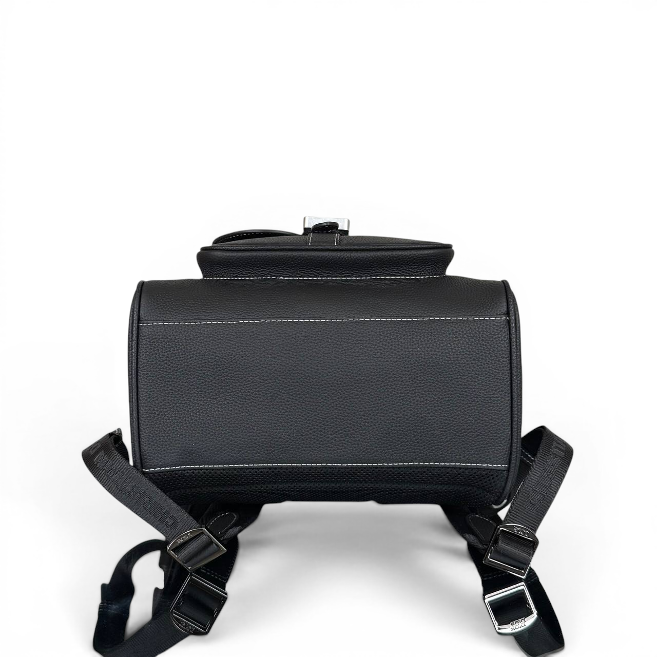 Saddle Backpack with Flap in Black Grained Calfskin