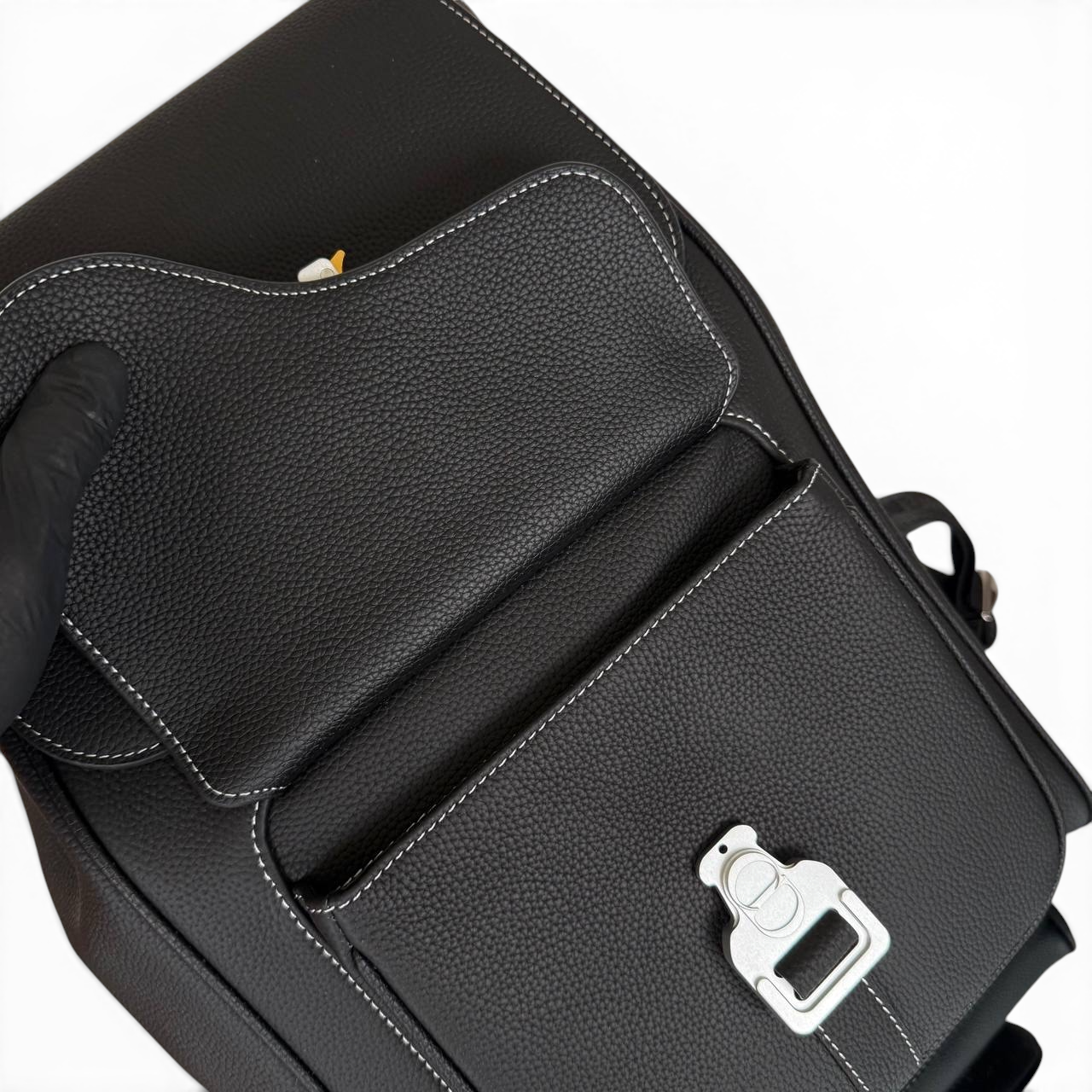 Saddle Backpack with Flap in Black Grained Calfskin