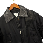 SWORD LUXURY siyah naylon bomber ceket, örgü deri yakalı ve fermuarlı tasarım