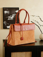 Suede & Leather Boston Top Handle Bag