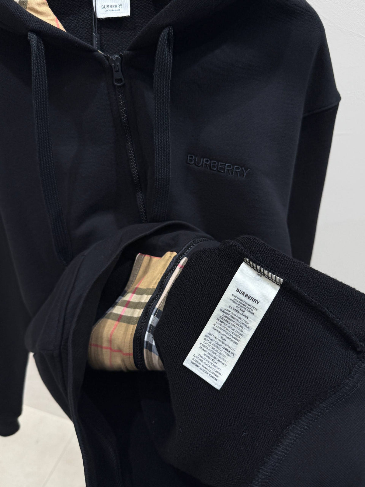 Black Logo Zip Hoodie for Men