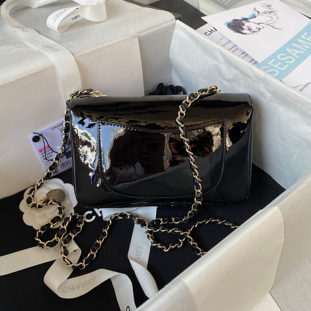 Camellia Patent Flap Bag