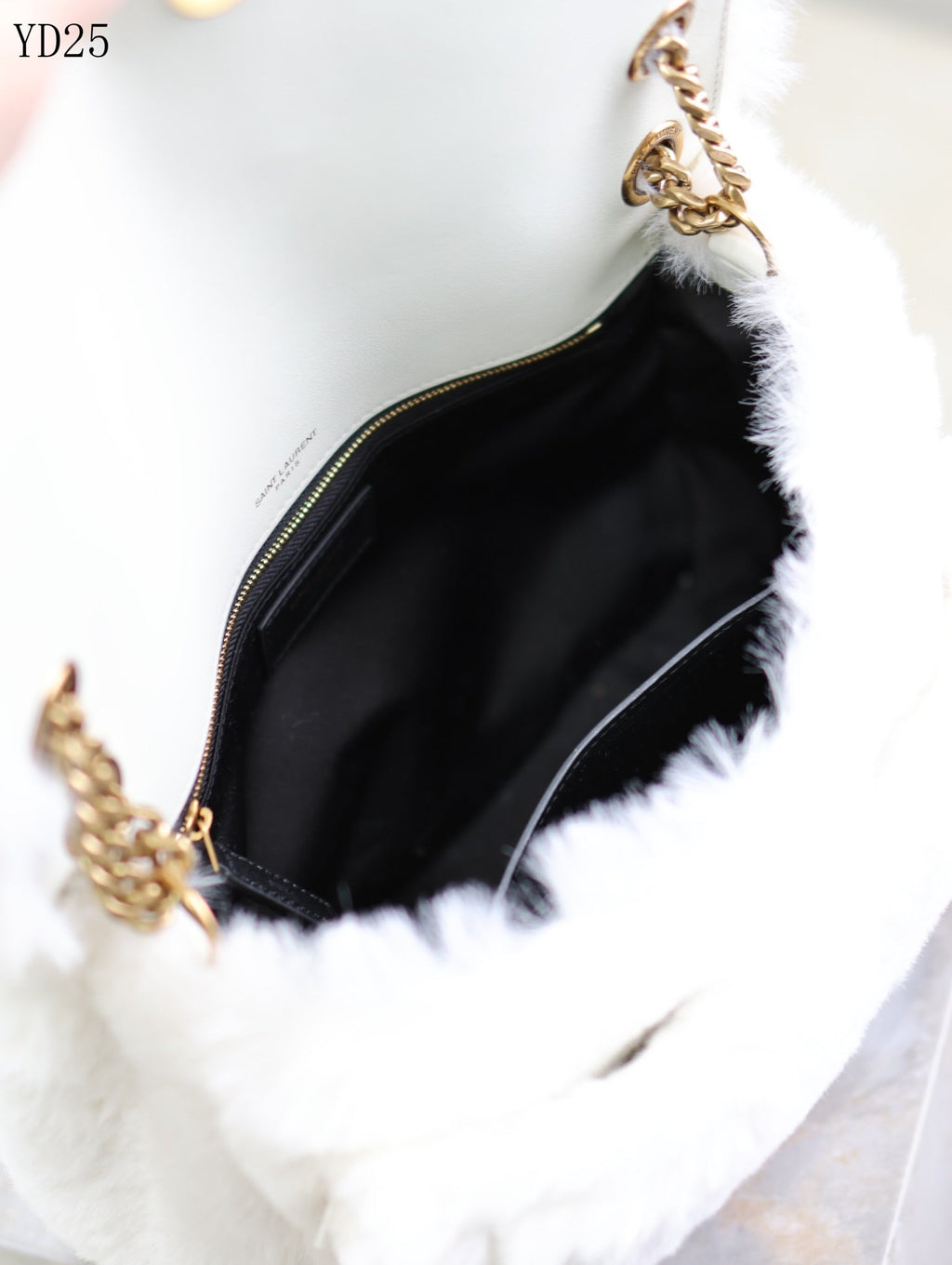 Niki Small in Shearling Bag