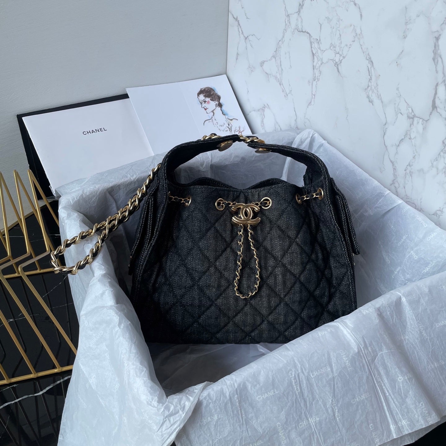 25 Medium Quilted Denim Bag