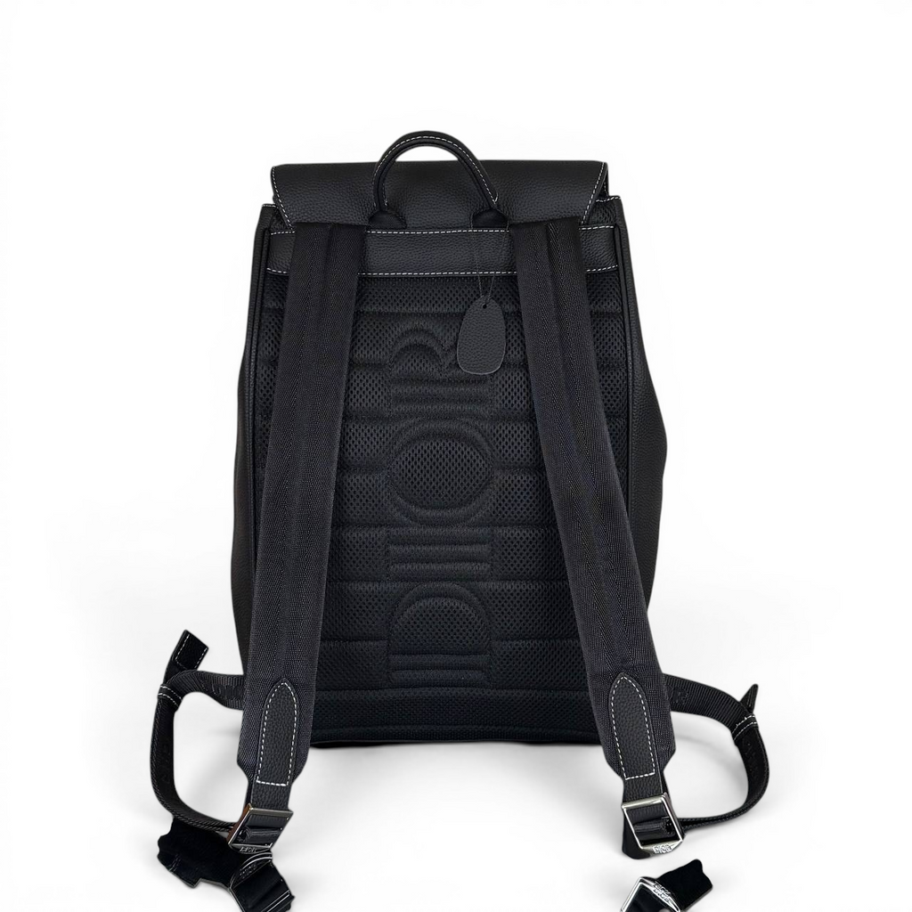 Saddle Backpack with Flap in Black Grained Calfskin