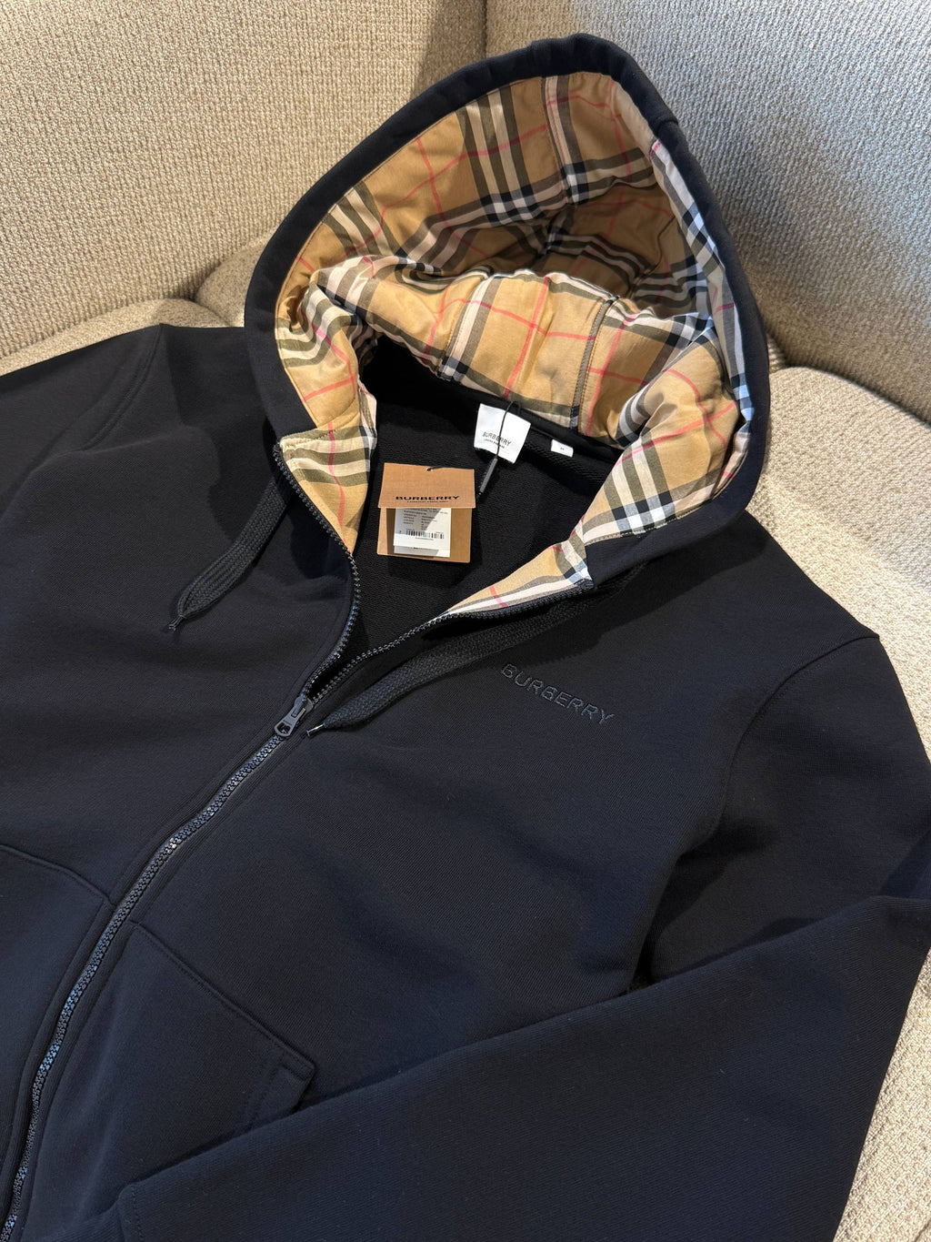 Black Logo Zip Hoodie for Men