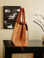 Suede & Leather Boston Top Handle Bag
