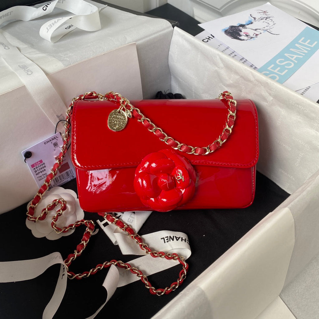 Camellia Patent Flap Bag