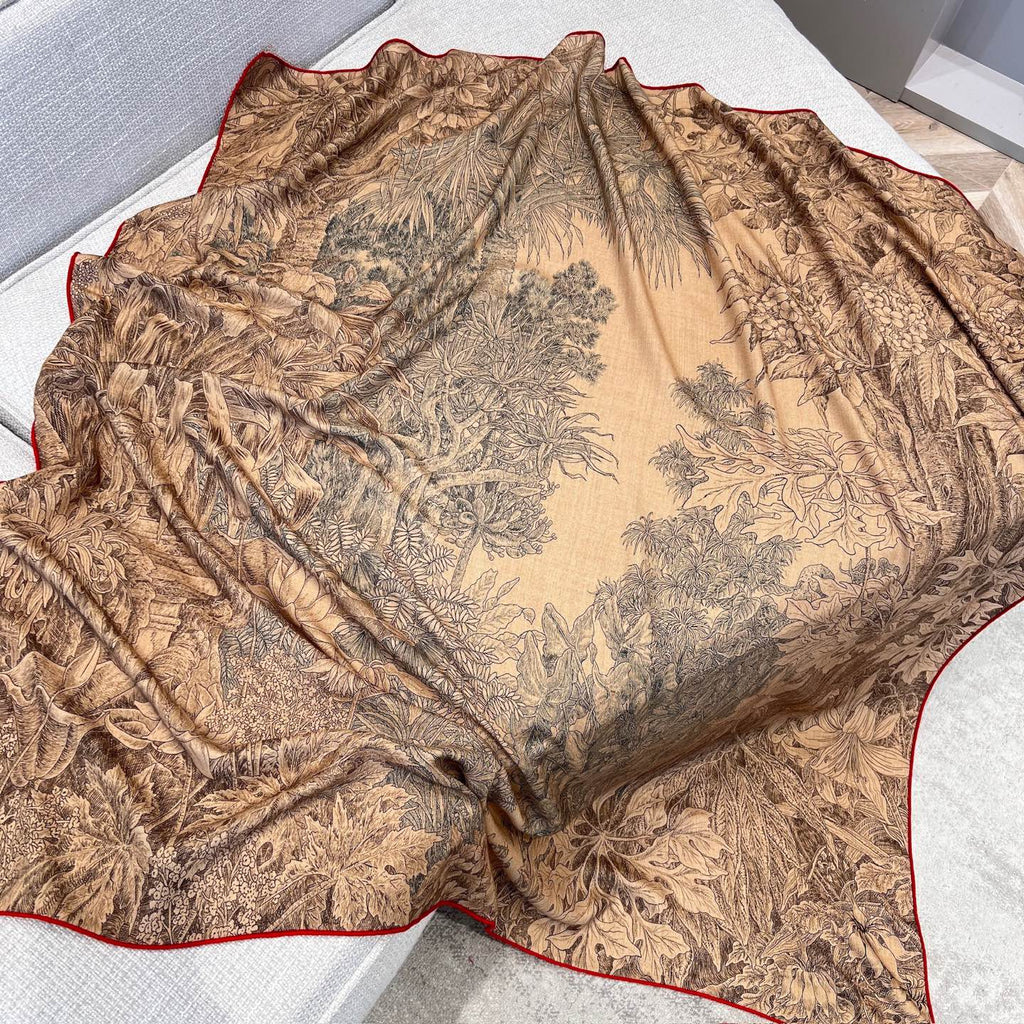 “Francois Houtin” Botanical Garden Cashmere & Silk Shawl 136 x 137 cm