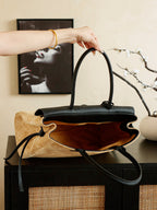 Suede & Leather Boston Top Handle Bag