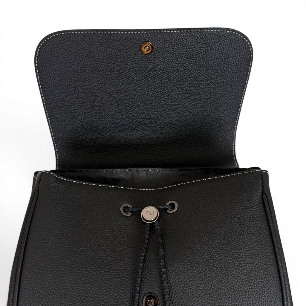 Saddle Backpack with Flap in Black Grained Calfskin