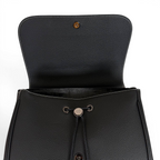 Saddle Backpack with Flap in Black Grained Calfskin