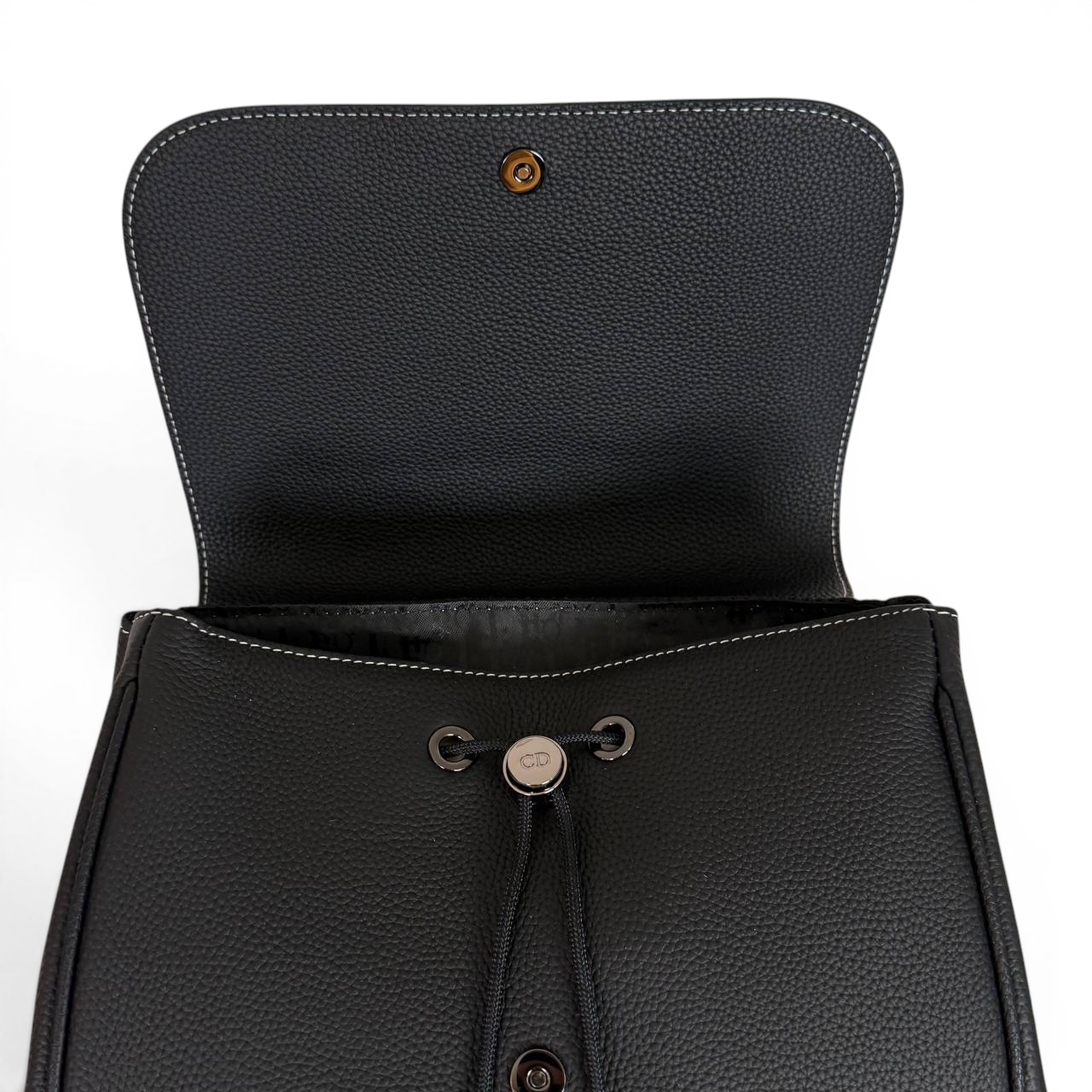 Saddle Backpack with Flap in Black Grained Calfskin