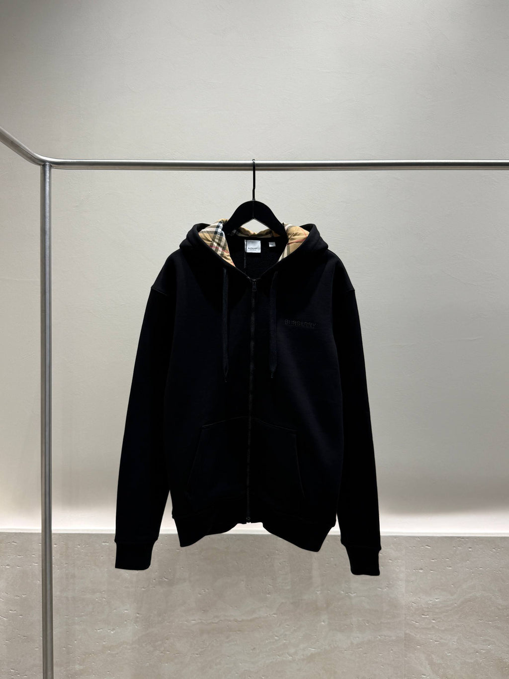Black Logo Zip Hoodie for Men