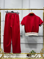 Red 2-Piece Luxury Set – Zip Top & Wide-Leg Pants