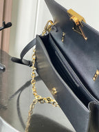 Capucines Wallet On Chain in Black Leather with Gold Chain
