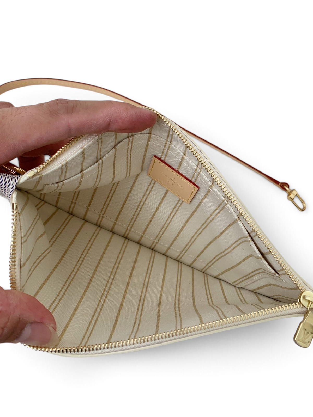 SWORD LUXURY Neverfull MM çanta için krem rengi çizgili iç astara ve fermuarlı bölmeye sahip çıkarılabilir aksesuar çantası