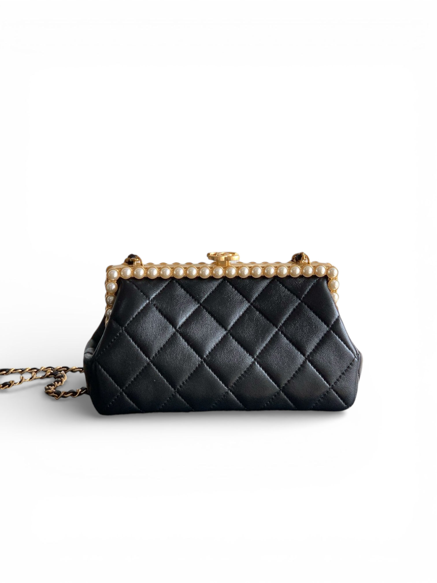 Pearl-Trim Quilted Evening Bag
