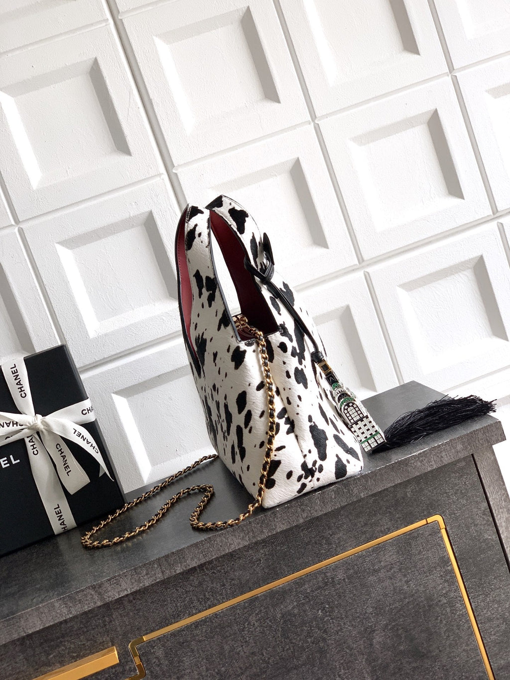 Pony Hair Quilted Triangle Top Handle Bag