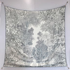 “Francois Houtin” Botanical Garden Cashmere & Silk Shawl 136 x 137 cm – Grey Green