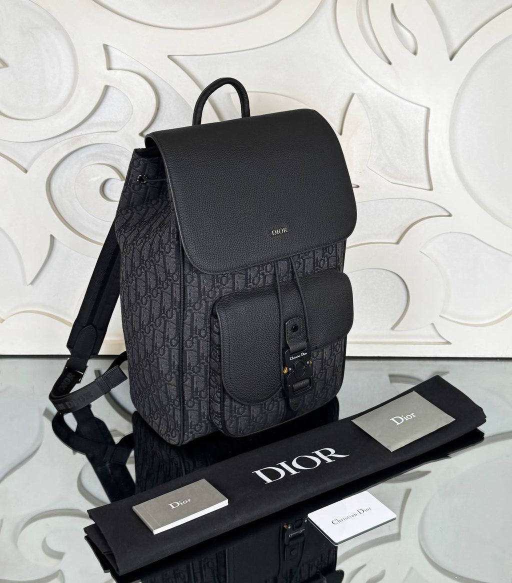 Saddle Backpack with Flap in Oblique Jacquard Backpack