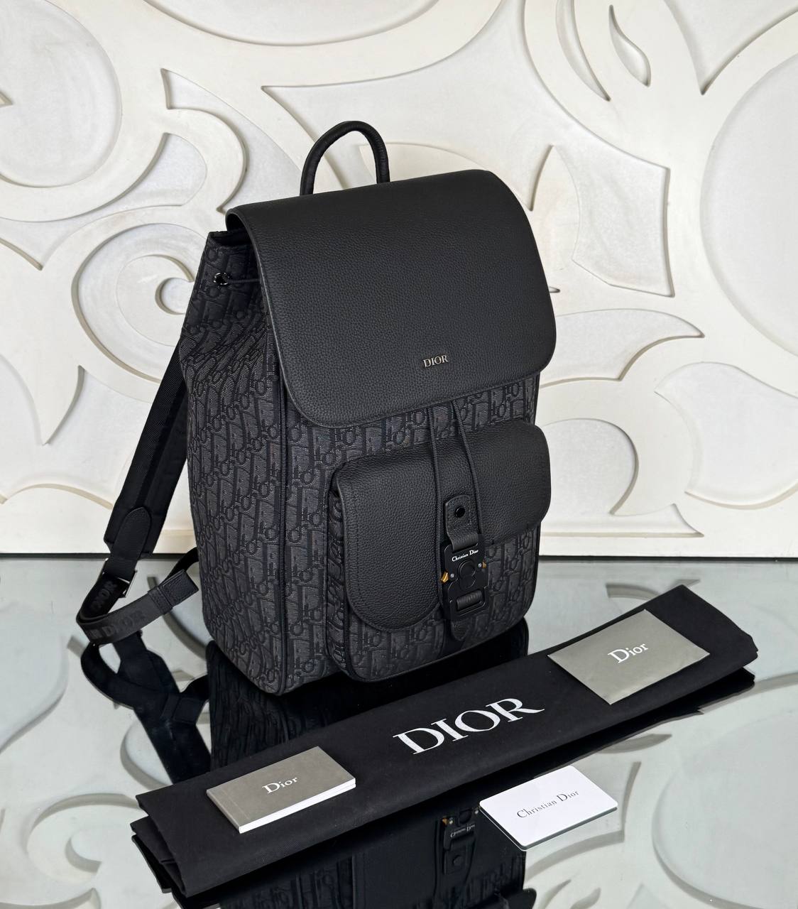 Saddle Backpack with Flap in Oblique Jacquard Backpack