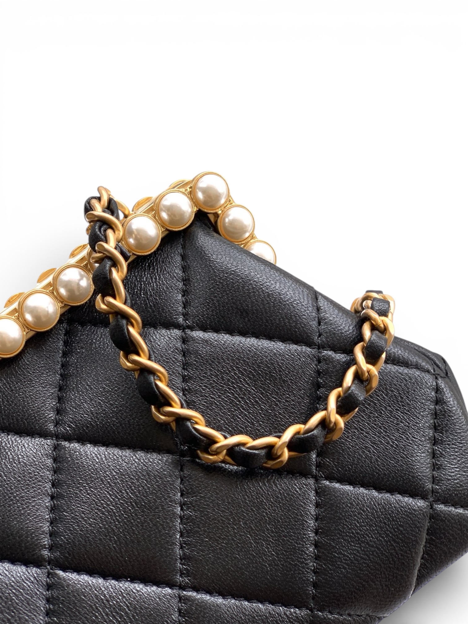 Pearl-Trim Quilted Evening Bag