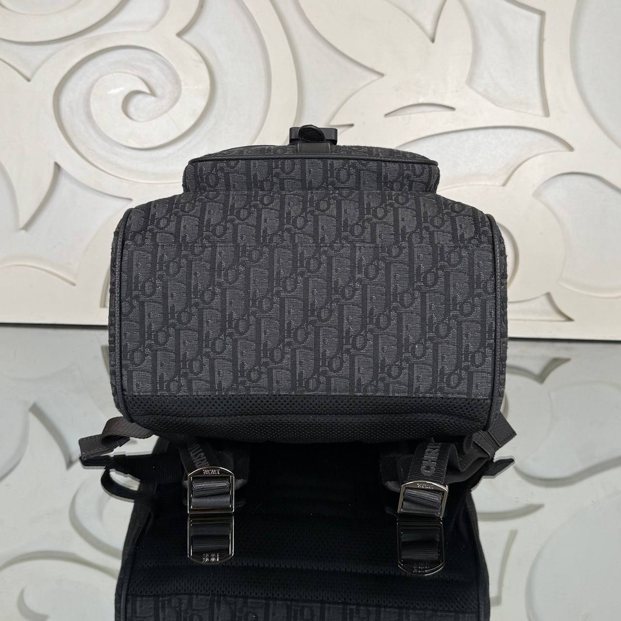 Saddle Backpack with Flap in Oblique Jacquard Backpack
