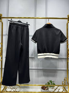 Black 2-Piece Luxury Set – Zip Top & Wide-Leg Pants