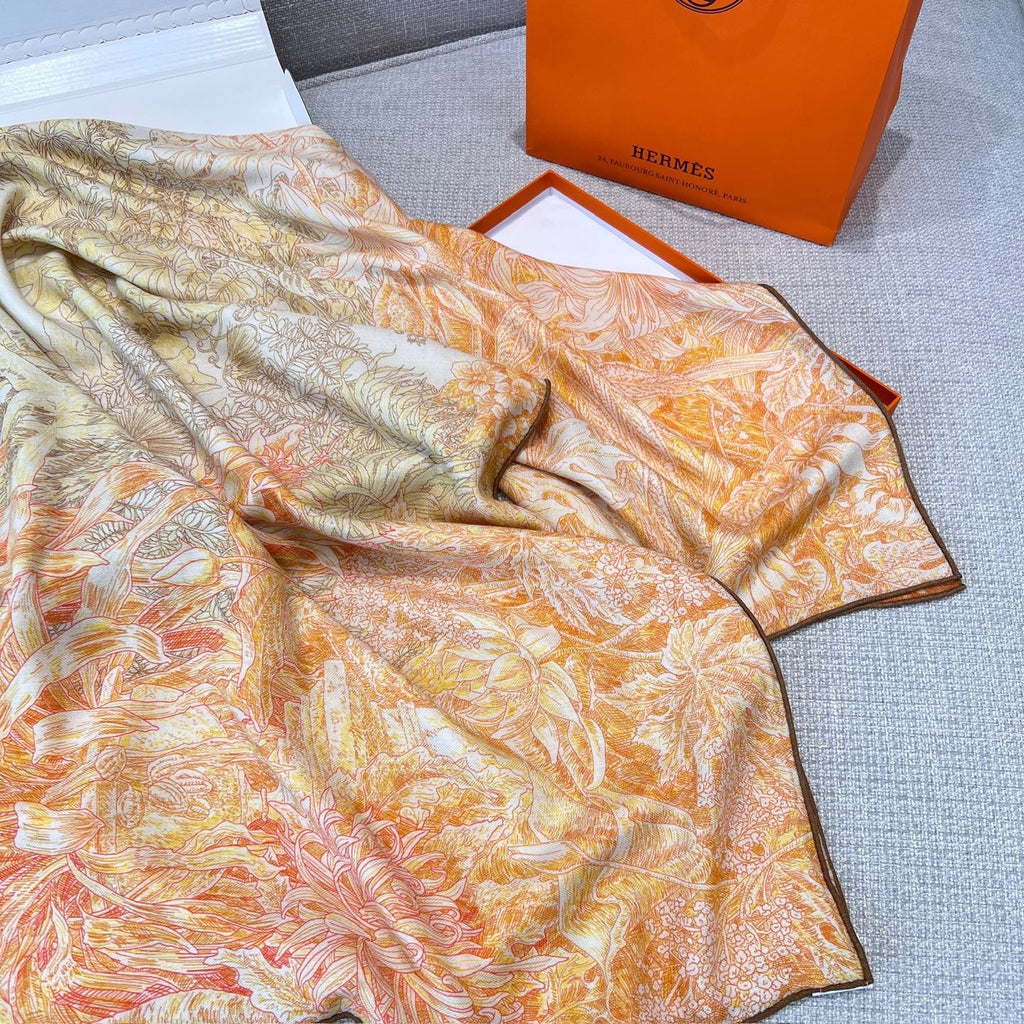 “Francois Houtin” Botanical Garden Cashmere & Silk Shawl 136 x 137 cm